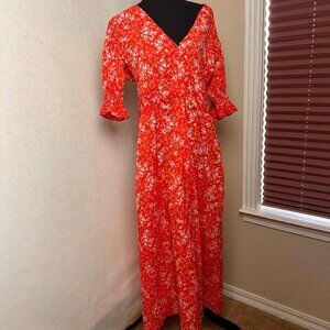 ASOS Design Dress Womens Sz 12 Maxi floral flutter Sleeves orange spring wedding